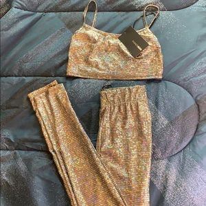 Silver Sequin Set ( crop top & pants )